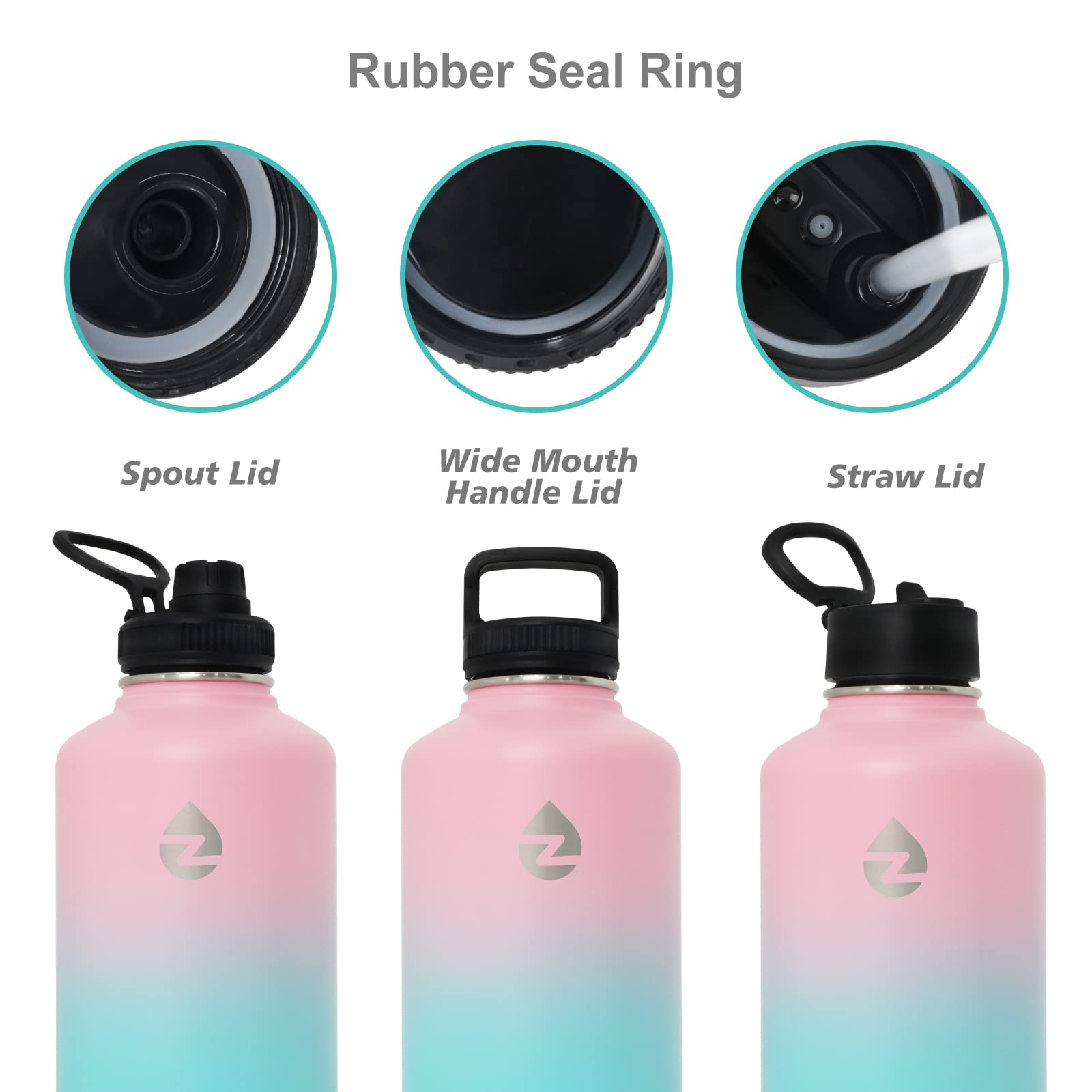 ZAKVOP 64 oz Insulated Water Bottle with Straws&3 Lids  Half Gallon Water Bottle Stainless Steel Double Walled  Big Water Jug with Paracord Handle  Large Metal Water Bottle for Gym